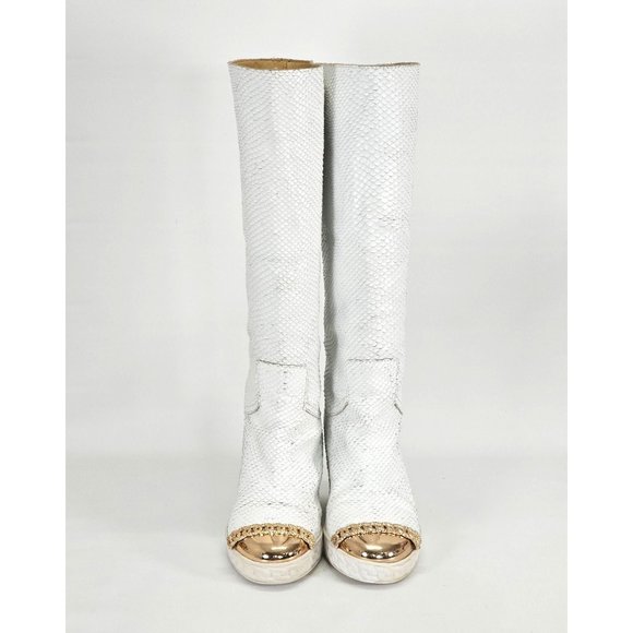 White and Gold Heeled Boots - Picture 8 of 11